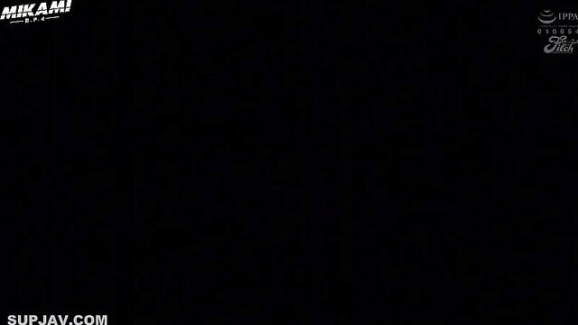 Japanese stepmom in black lingerie, seductive pose, censored JAV thumbnail