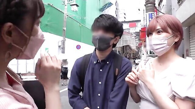 Rika Aimi in JAV erotic punishment game, masked trio on Tokyo street