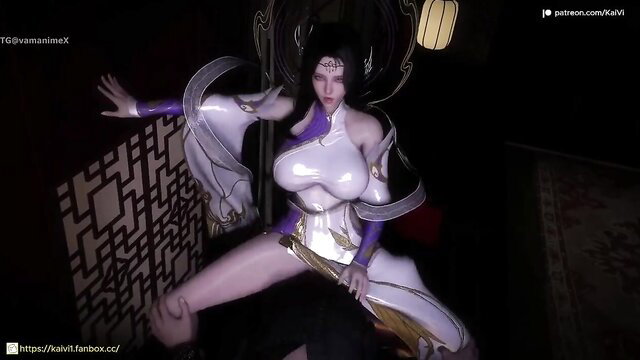 Asian beauty Xuan Yi in white lingerie fucked hard mid-air split pose