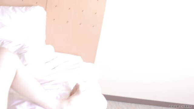 Kitagawa Marin cosplay girl in white lingerie on bed, nude legs spread