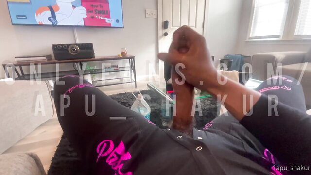 Black guy POV stroking huge thick dick in tight pink pants