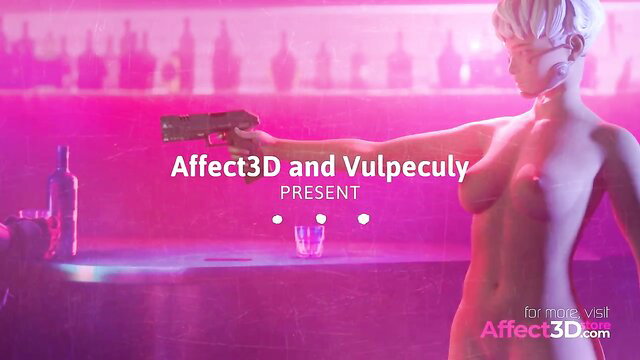 Vulpeculy nude with gun at bar in Affect3D lewd game girl animation