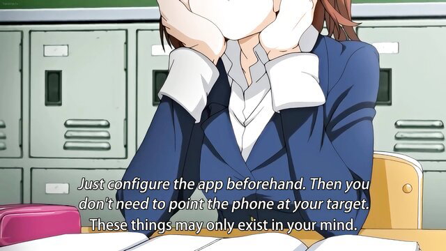 Anime JAV schoolgirl in suit hides face shyly, censored adult video thumbnail