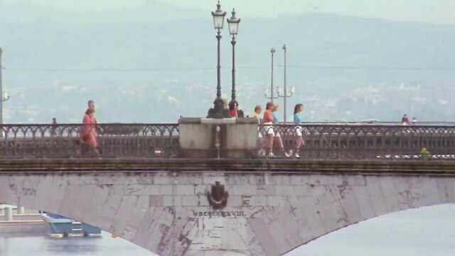 Brigitte Lahaie and models on bridge in Alps, 6 Swedes outdoors