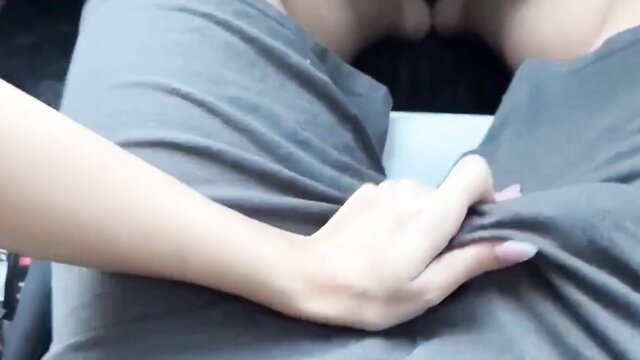 Big tits Asian babe handjob in car POV closeup