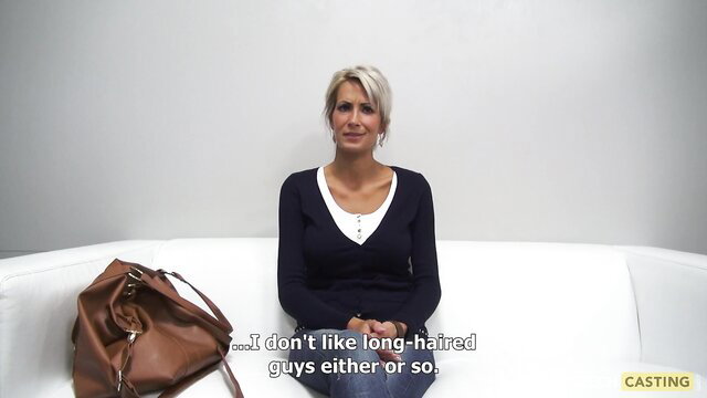 Martina Big blonde big tits in tight sweater casting couch interview