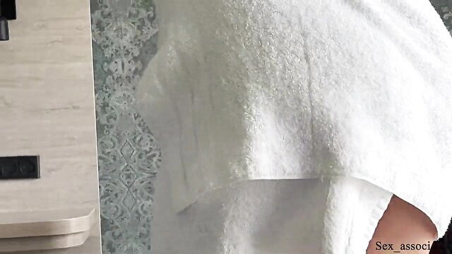 Naive stepmom in towel teases stepson before first anal creampie