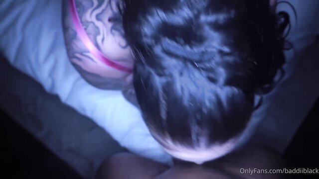 Tatted black PAWG on bed in lingerie, built for BBC OnlyFans teaser