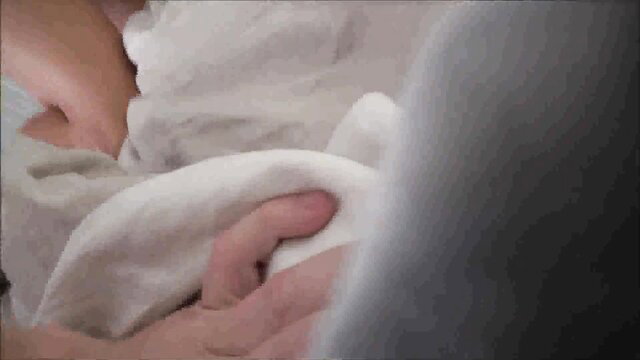 Busty nanny creampie closeup, hand gripping cock in bed sheets