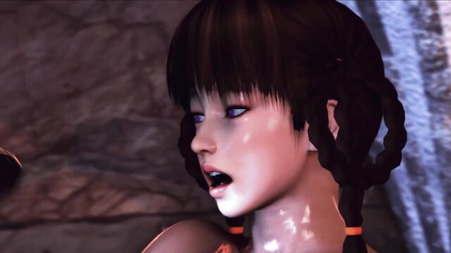 3D tiny Asian hentai girl with pigtails, glossy lips, closeup face view