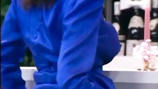 Teresa Orlowski busty in tight blue dress, big tits ass view