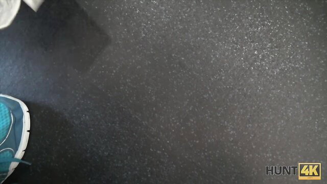 Gym floor closeup with turquoise sneaker in Hunt4K stranger fucks girlfriend vid