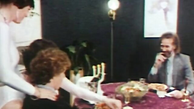 1970s hairy bush women at dinner table in hardcore fuck fest