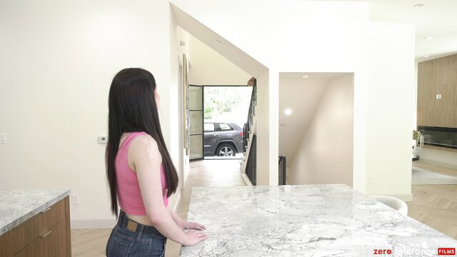 Asian babe in pink tank top and jeans at kitchen counter, Zero Tolerance