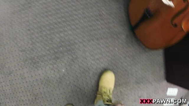 Veronica Lemos POV footjob in boots at pawn shop
