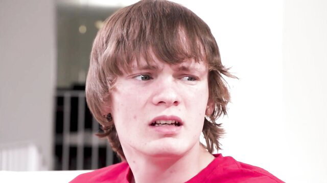 Shocked redhead twink stepson stares wide-eyed in taboo scene