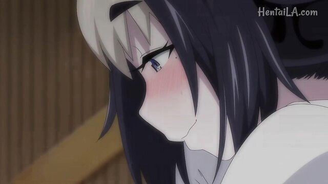 Blushing anime girl with heterochromia eyes in closeup hentai scene