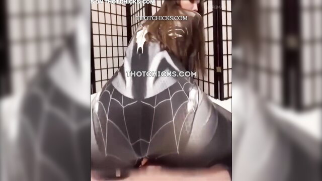 Sophie Rain in tight Spiderman cosplay showing huge ass cheeks