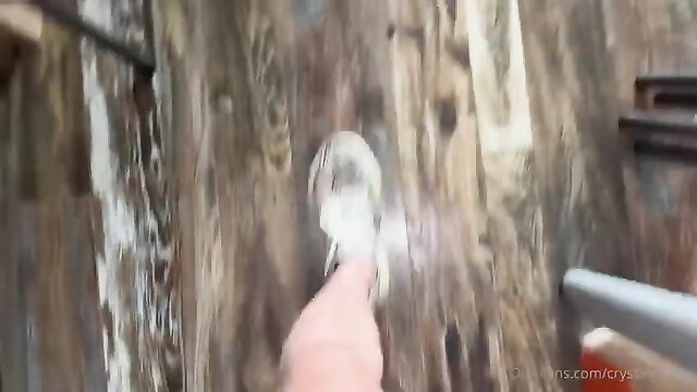 Crystal Clark's white sneakers in wet cave, Stepmom caught skinny dipping