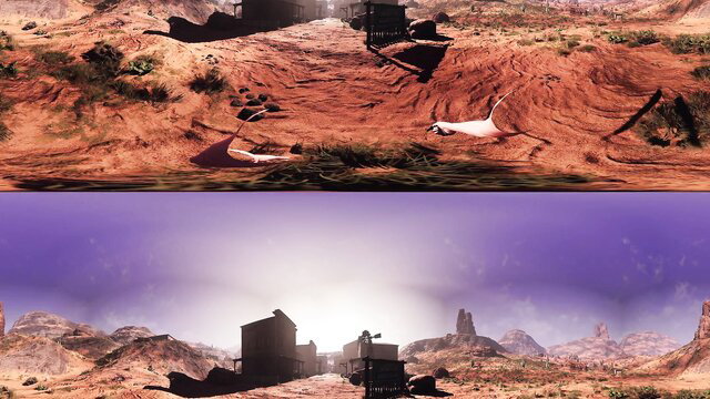 Evil Cowgirl in wild western desert scene with white dog shadows