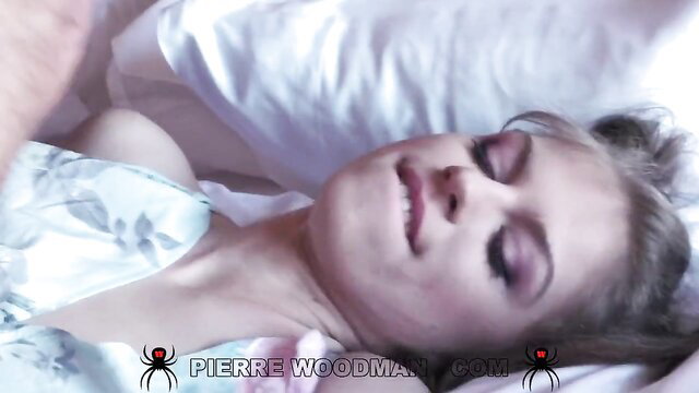 Bonnie Dolce petite brunette asleep in lingerie on bed