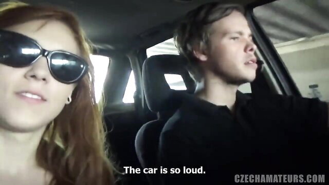 Foxy Sanie in car with guy, Czech Amateurs amateur POV