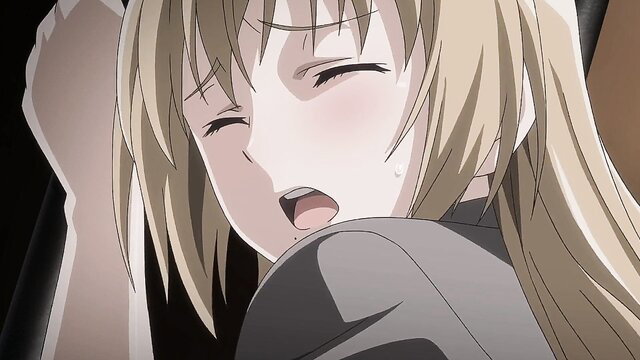 Blonde anime girl ahegao face, eyes rolled back, tongue out in ecstasy
