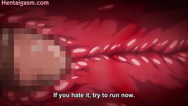 Moonflower hentai girl with censored dick in red tentacle vore scene