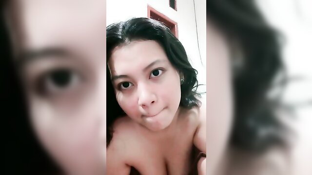 Indonesian Dara teases big tits closeup, sexy topless amateur selfie