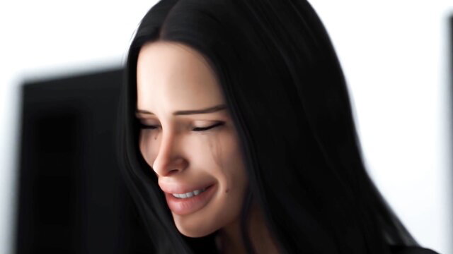 3D animated black-haired MILF crying in ecstasy, huge tits