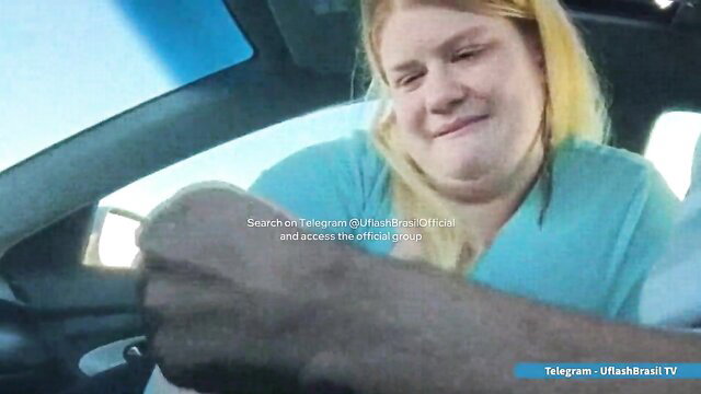 Blonde BBW grabs BBC in car, can't resist massive cock