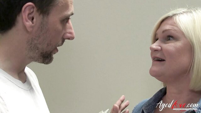 Mature blonde talks intimately with bearded man in hardcore AgedLove preview