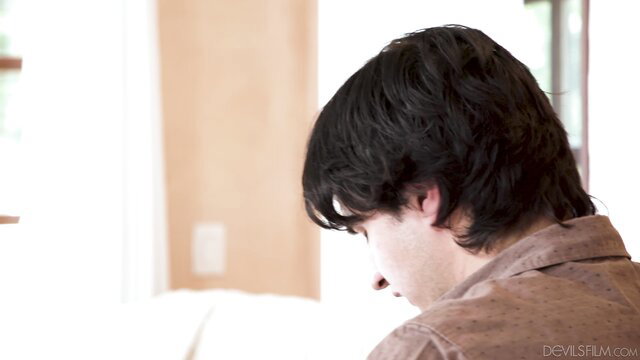 Charli Phoenix side profile in steamy bedroom, sexy brunette milf