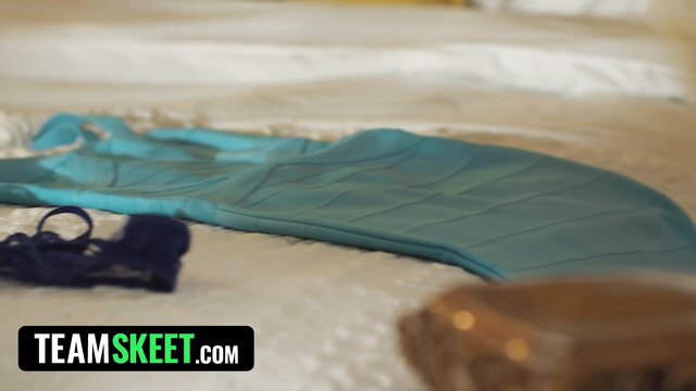 Team Skeet Double Knock Up Plan trailer: teal lingerie, panties, handcuffs on floor