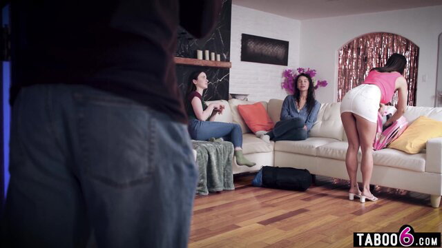 Hailey Rose bends over in mini skirt at wild party with Liz Jordan