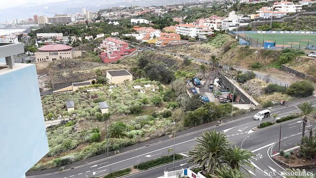 Tenerife aerial view overlooking city, ocean, hills and roads