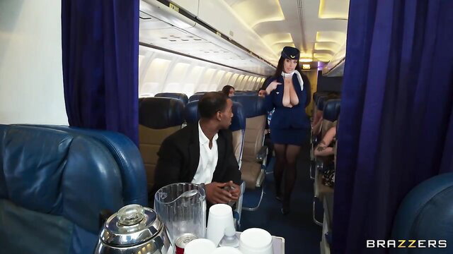 Angela White busty flight attendant rides BBC on plane - Brazzers