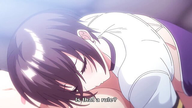 Busty anime girl with black hair asleep in white lingerie, hentai tease