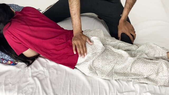 Desi Indian stepmom juicy booty in red top white pants massage tease