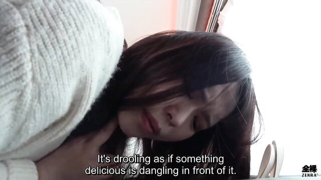 Chubby Asian teen drooling hungrily closeup face in JAV scene