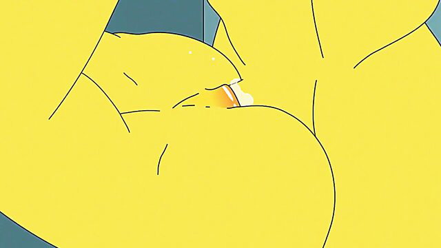 Bart Simpson roughly anal fucking Marge's big yellow ass in locker room