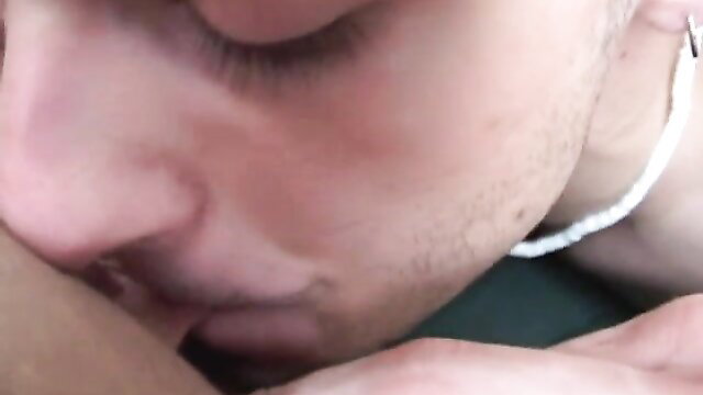 Closeup of guy licking plump chick's natural tits in homemade vid