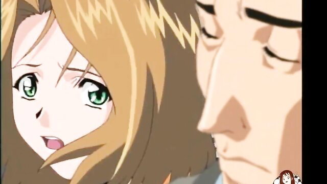 Blonde anime girl with green eyes in close-up flexible ass pumping scene