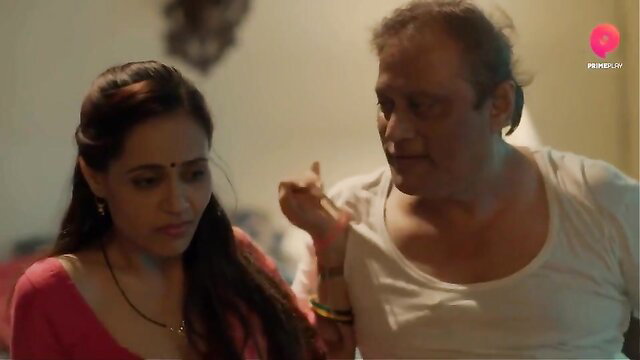 Perverted Indian wife in red saree with older man feeding her intimately