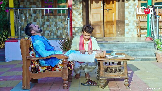 Naughty Indian MILF foot massage by young guy in emotional porn scene