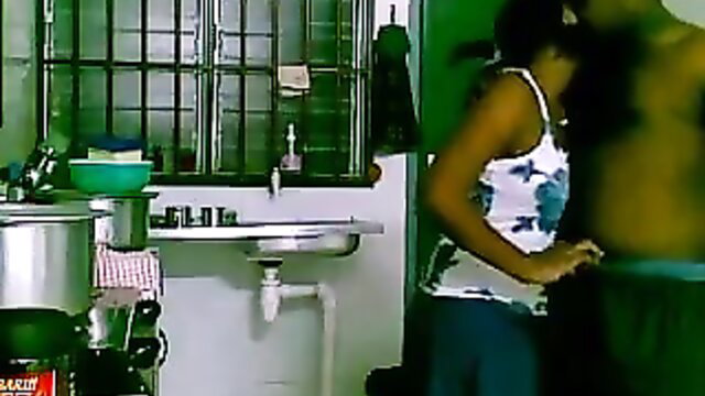 Indian amateur housewife poked by man in kitchen