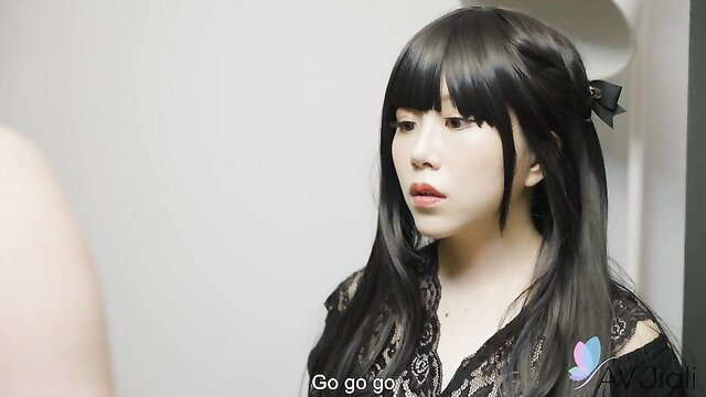 JuiJui in sexy black lace lingerie, bangs and bow, seductive gaze