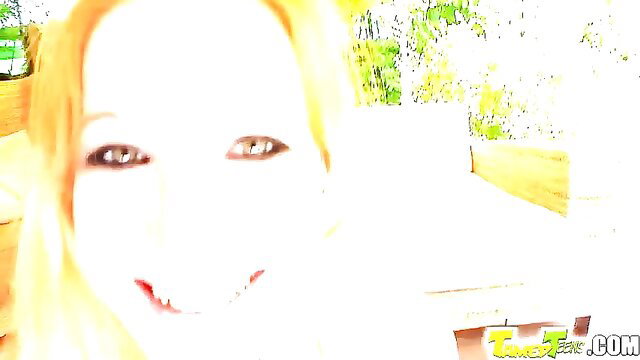 Cock-hungry blonde teen smiles eagerly close-up in Tamed Teens video