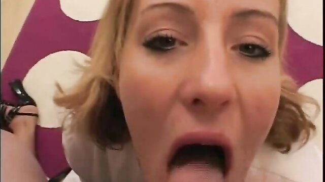 Blonde German doctor sticks out tongue in closeup POV exam