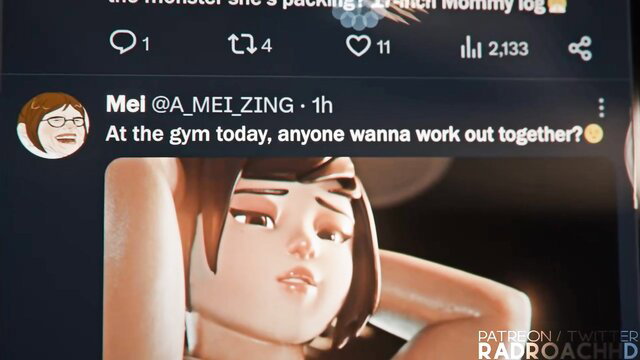 Animated brown-haired anime girl in gym wear poses seductively at gym